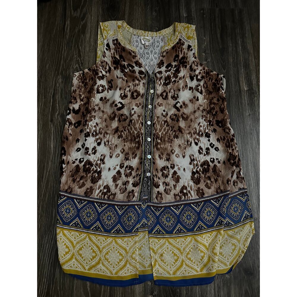 Fig and Flower Women Multi color Sleeveless Button Front Tunic Blouse Size XL